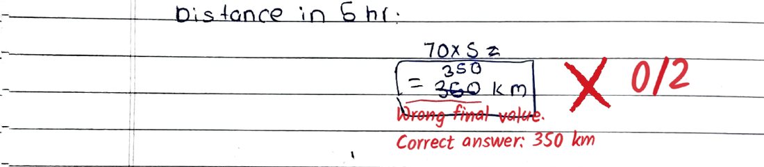 Q26 as checked by Evalezy: 0/2: “Correct answer: 350 km”